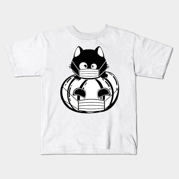 Black cat and pumpkin in face mask Kids T-Shirt by AnnArtshock